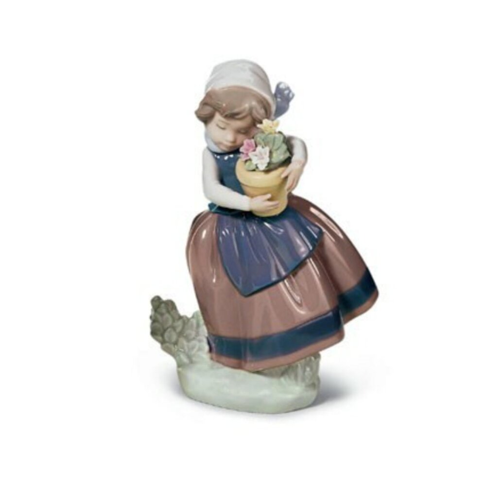 Lladró Spring Is Here Porcelain Figurine Girl with Flowers José Puche